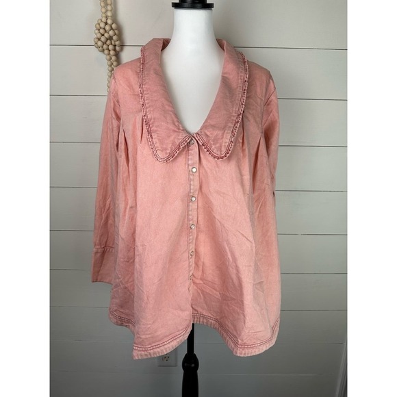 Free People Tops - NWT FREE PEOPLE Charlie Denim Button-Down Shirt Rose SMALL
